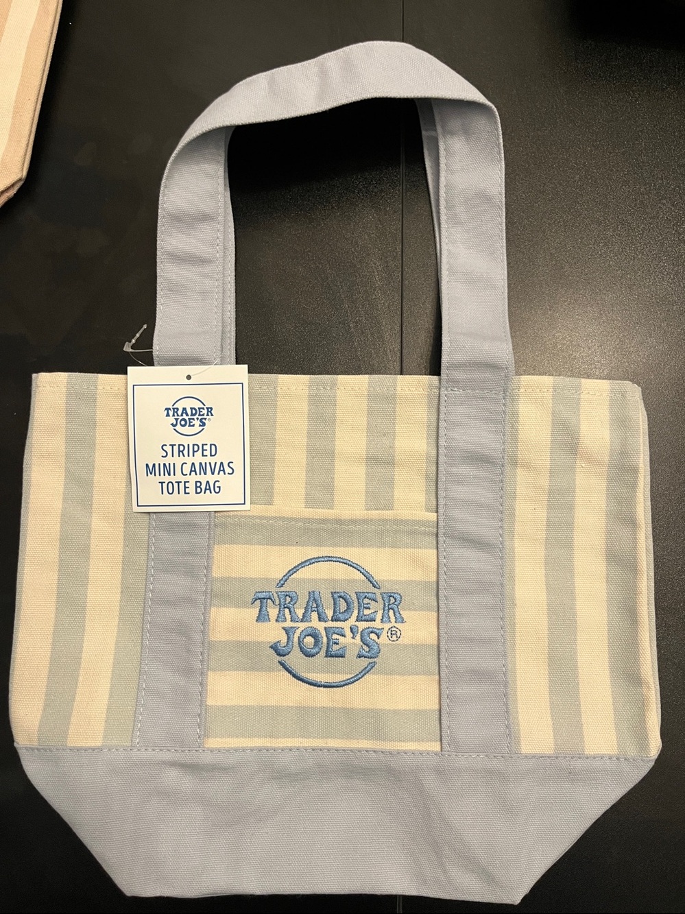 Trader Joe’s Striped Mini Canvas tote bag, Set of 4 Blue,pink,beige,lavenderNWT - Picture 2 of 9